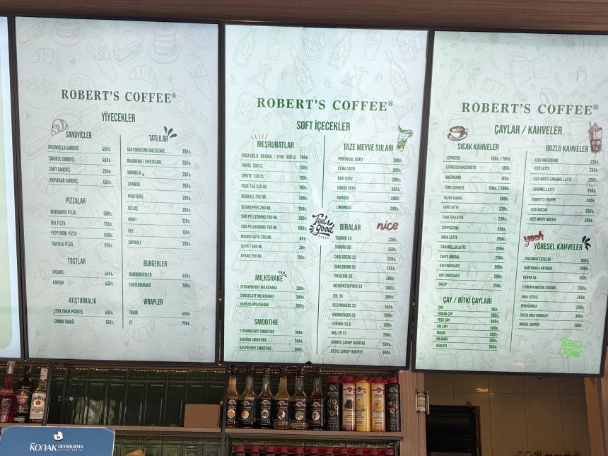 Robert’s Coffee Konyaaltı Sahil menüsü, kahve, tatlı ve yiyecek seçenekleri